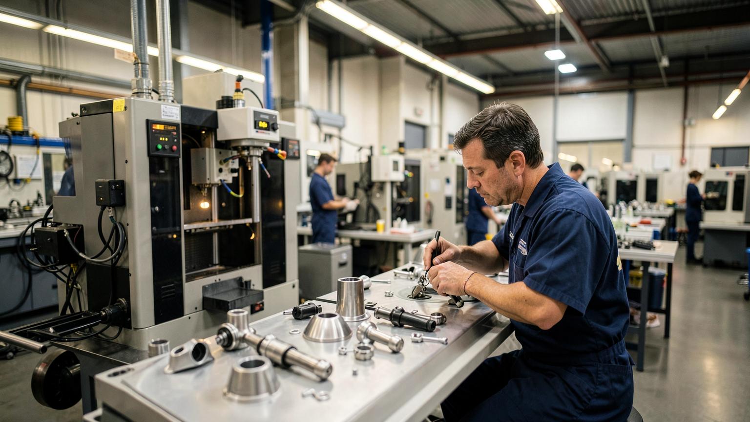 Ridetech technician assembling shocks in Jasper, Indiana